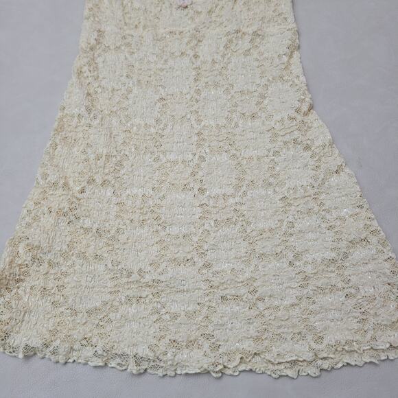 VTG Claire Pettibone Ivory Lace Mini Dress Sheer Size Small Babydoll Scoop Neck - Picture 3 of 7